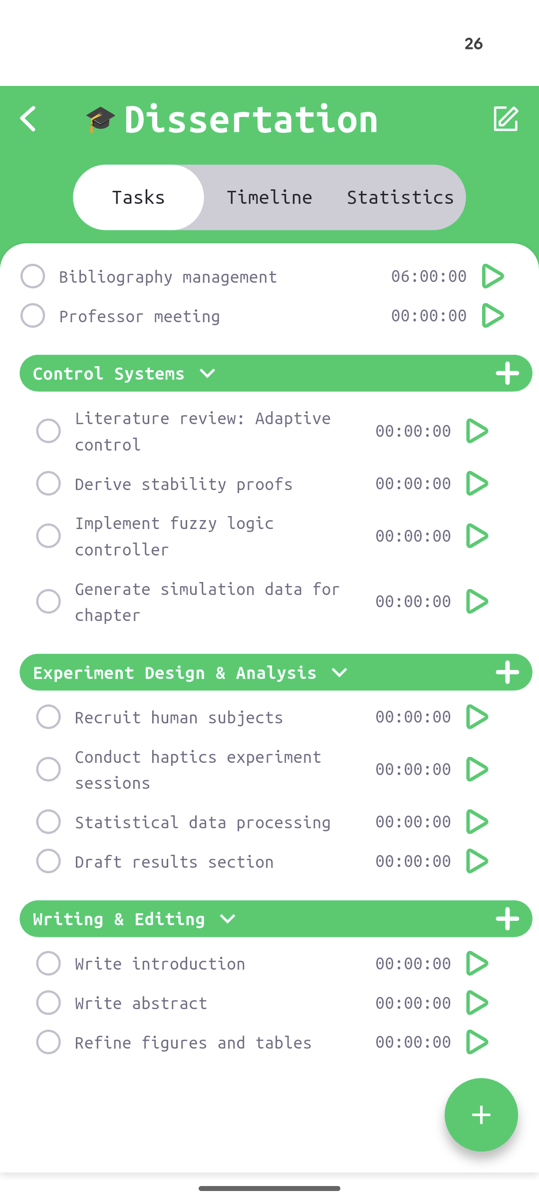 Task tracking view
